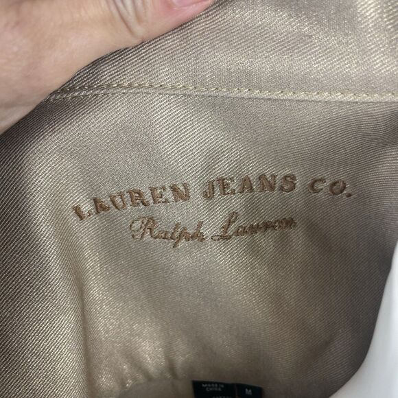 Ralph Lauren Jeans Co Jacket Women Medium Metallic Gold Tan Denim Button Up - Picture 5 of 8